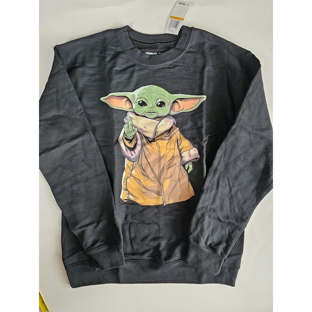 Star Wars The Mandalorian Grogu Baby Yoda Graphic Crewneck Sweatshirt Black  S